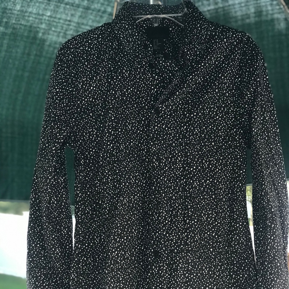 H&M Black White Dot Button Up Down Shirt Top